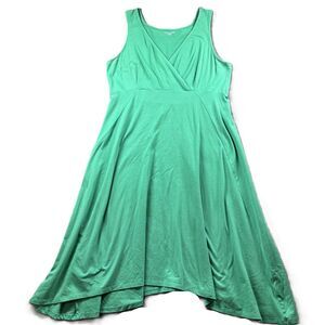 Eileen Fisher Midi Tank Swing Dress Organic Cotton Kelly Green Size Medium E156